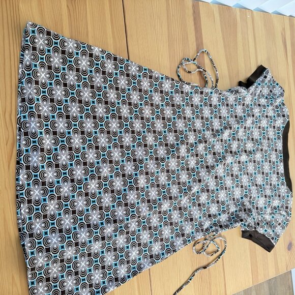 Y2K Tunic Top Babydoll Top Geometric Brown 90s Vintage Micro Mini Dress M - Picture 5 of 6